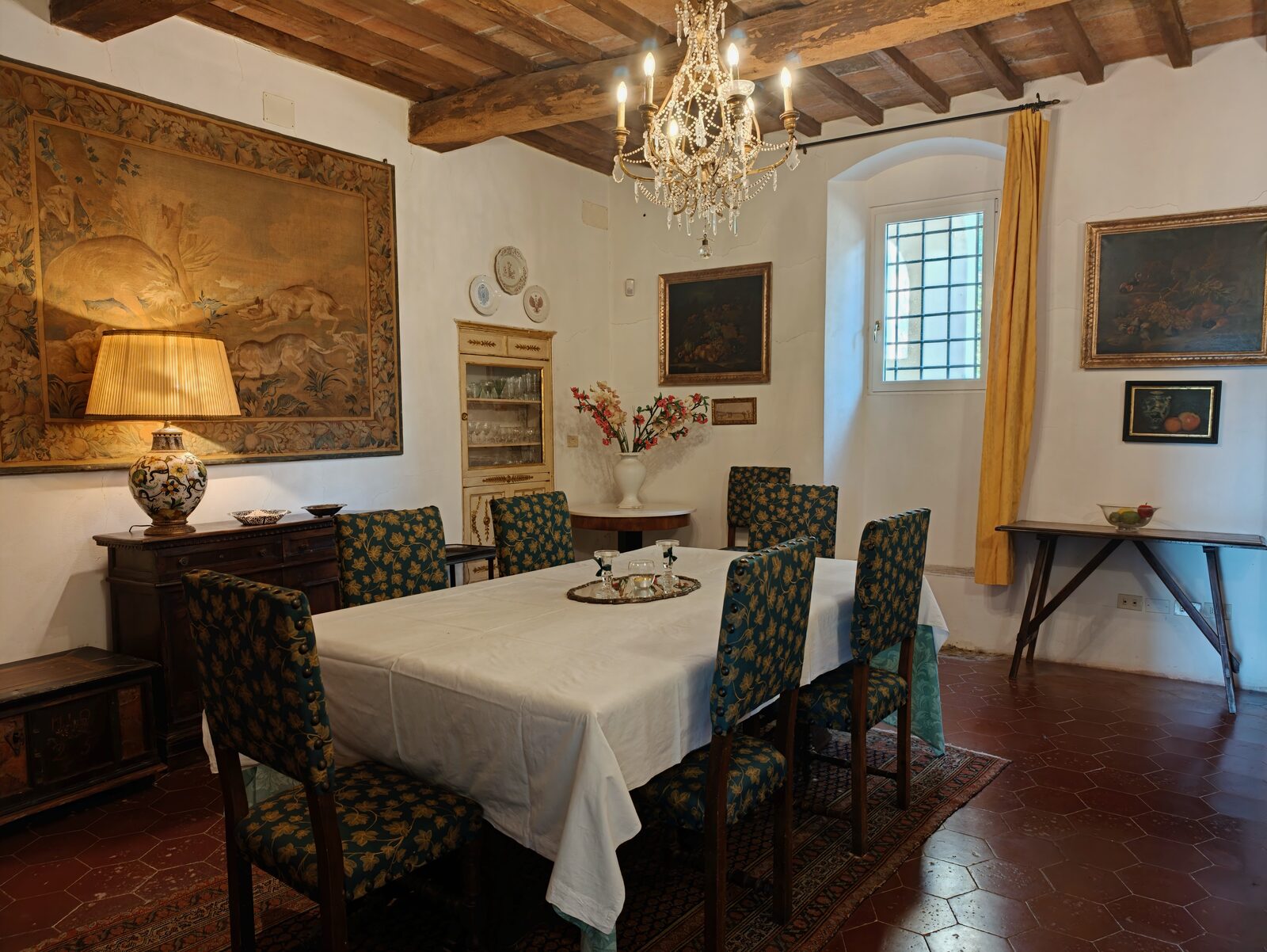 Beamed dining room