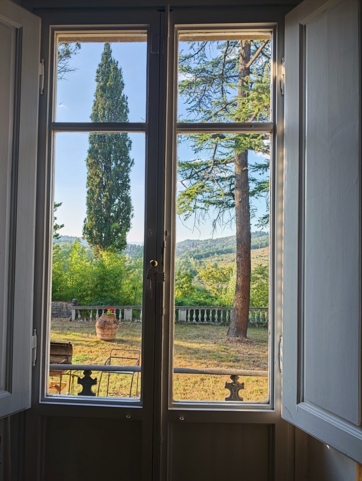 French doors with cypress view